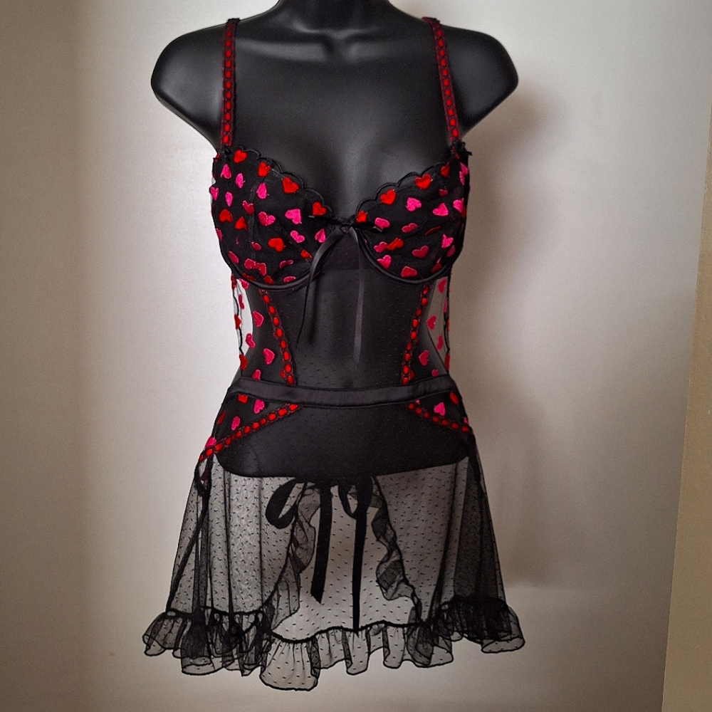 Victoria's Secret Lingerie ♥️🖤 Black With Red & Pink Hearts